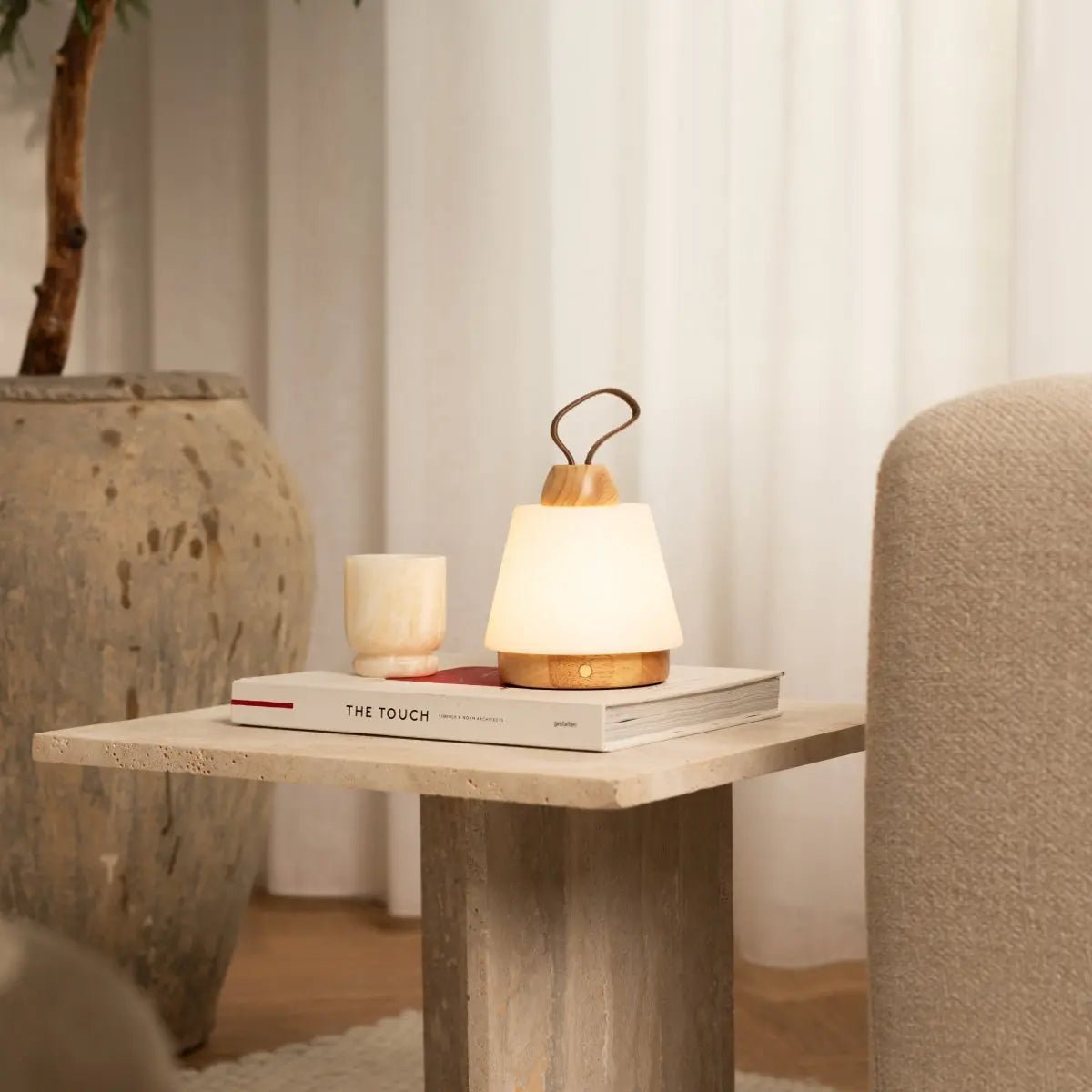 Liv oplaadbare tafellamp Ø15x16 cm bruin leer