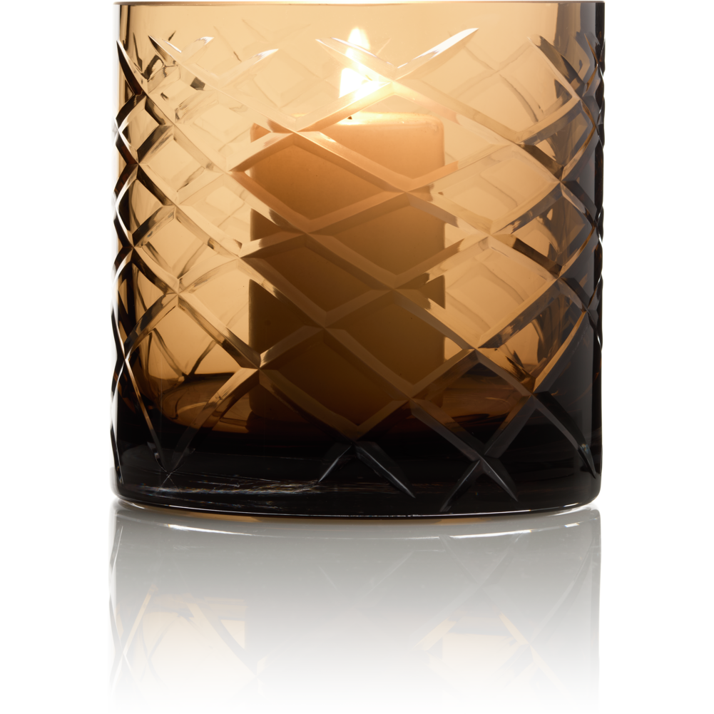 Windlicht klein bruin glas kristal Ø5x8 cm