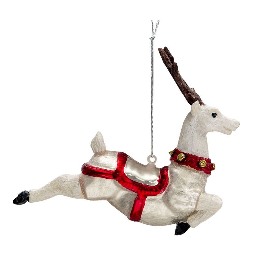 Christmas Ornament Reindeer 13x5x12 cm White Silver-coloured Glass Christmas Bauble