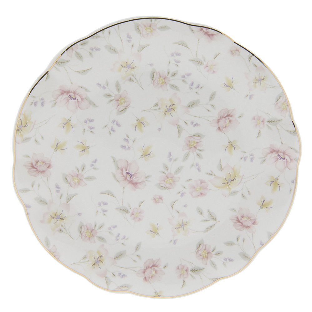 Dinner plate Ø 26 cm White Pink Porcelain Flowers