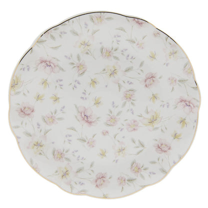 Dinner plate Ø 26 cm White Pink Porcelain Flowers