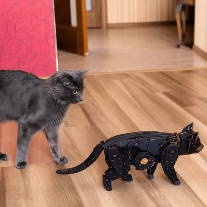 Eco Wood Art 3D Houten Puzzel Mechanische Wilde Zwarte Kat