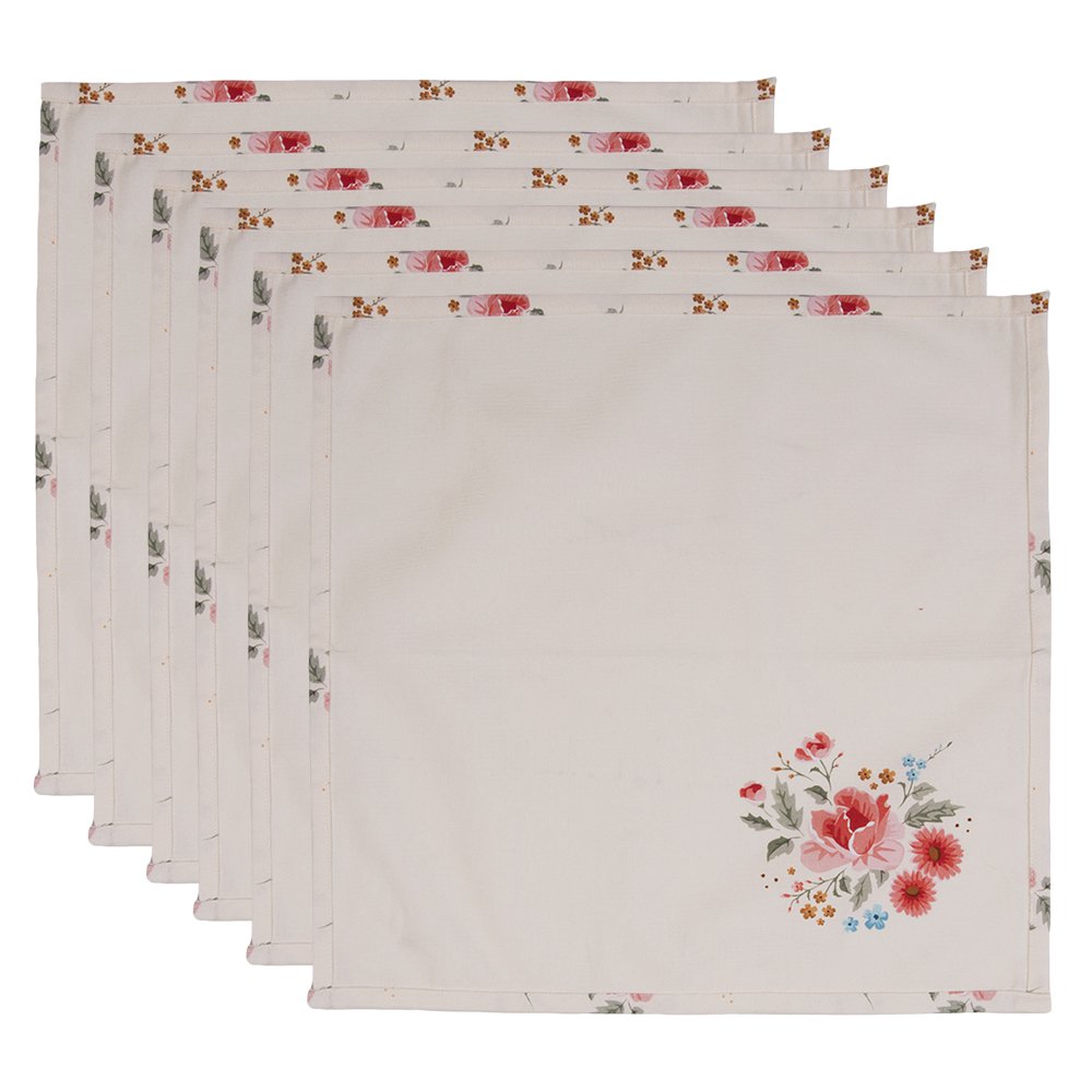 Servetten Katoen Set van 6 40x40 cm Beige Katoen Rozen Servet Stof