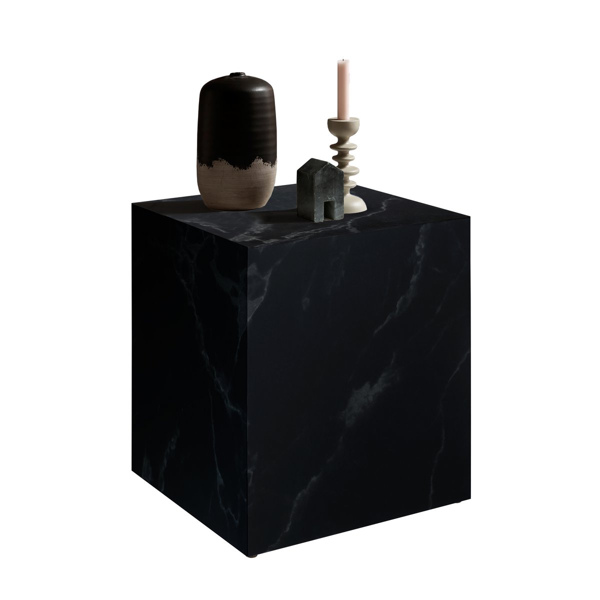 Bijzettafel 45x45x50 cm zwart marmerlook MDF