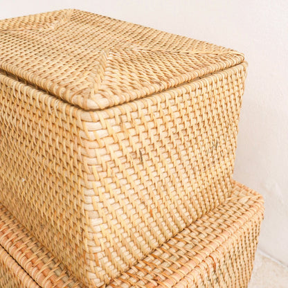 Opbergmand met deksel rotan beige