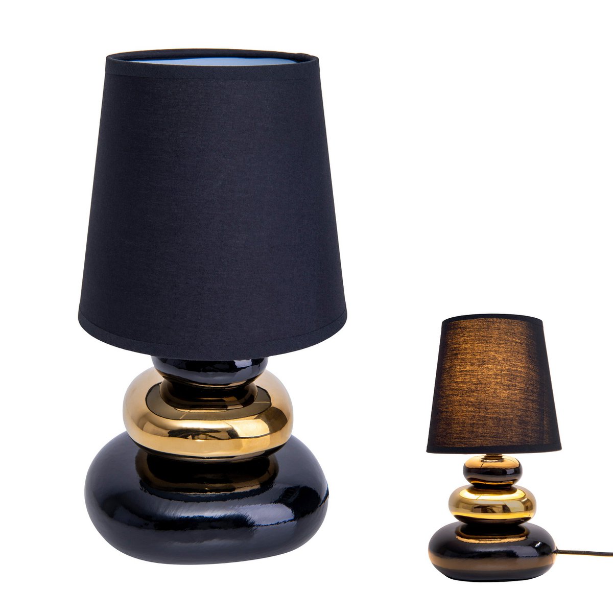 Keramische tafellamp "stoney", tafellamp gemaakt van keramiek en textiel in zwart, goud, met E14 -versie, tafellamp voor eetkamer, woonkamer, gang of kantoor, of als een bedlamp, 31 cm hoog