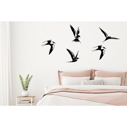 Zwaluwen Wanddecoratie Set Zwarte Poedercoating 5 Stuks
