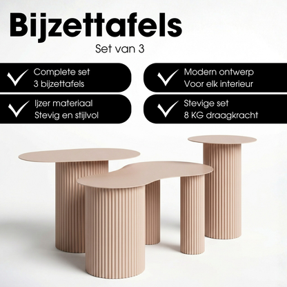 Bijzettafel set ijzer lichtbruin 3 stuks