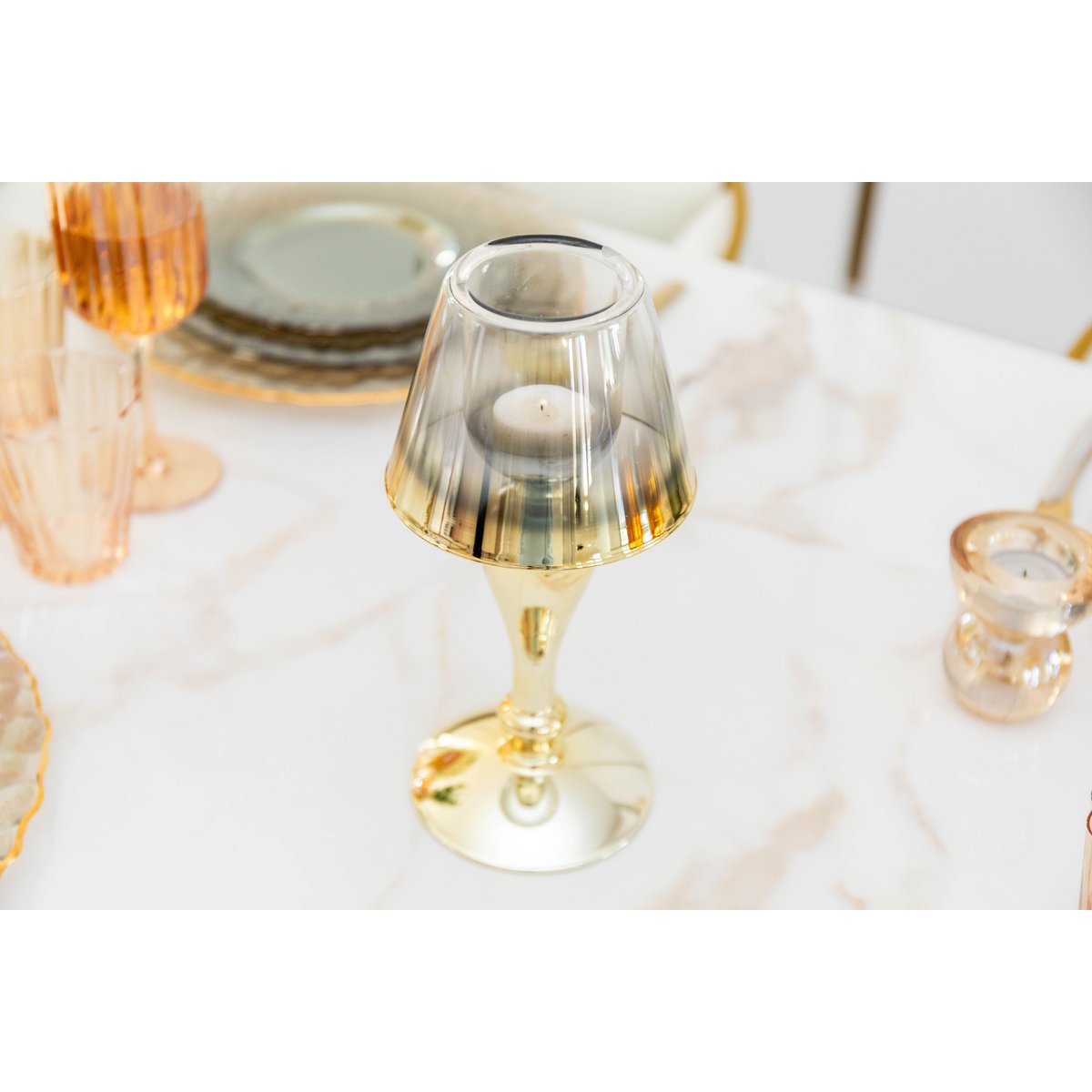 Kandelaar staand goud glas 12.5x12.5x25 cm
