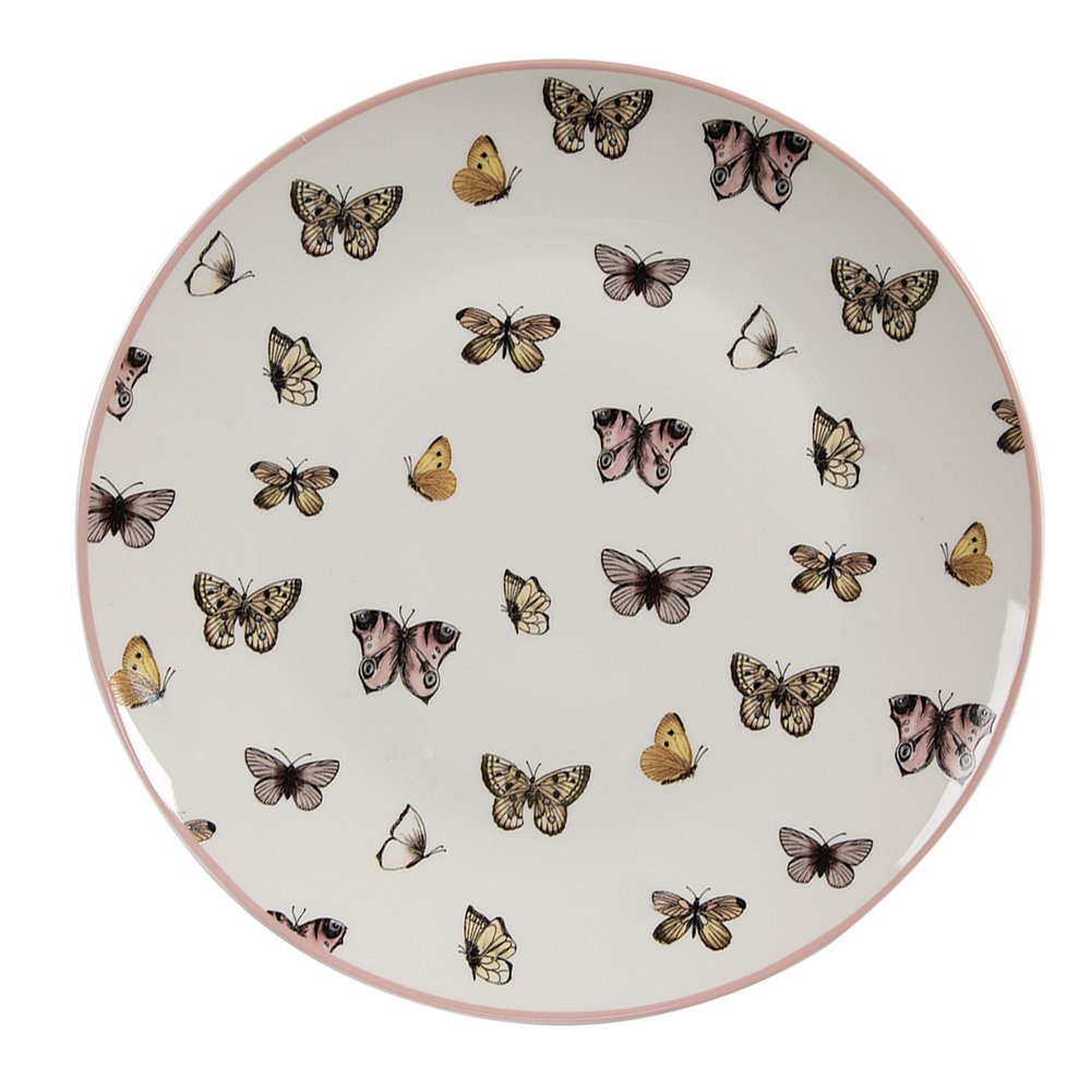 Ontbijtbord Ø 20 cm porselein wit roze vlinders