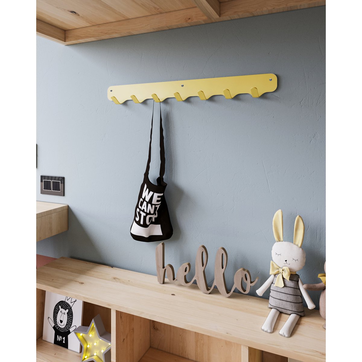 Gorillz Rounded Seven Wandkapstok Met Zeven Haken Geel