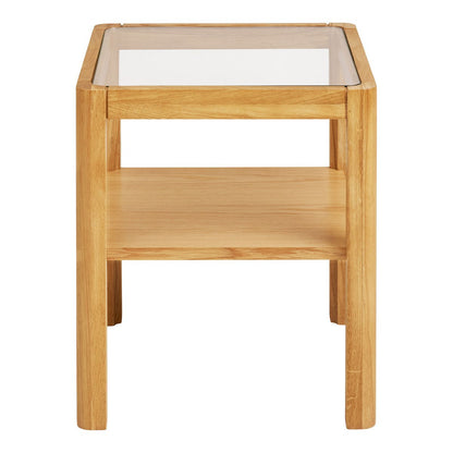 Bijzettafel eikenfineer gehard glas 40x40x45 cm naturel