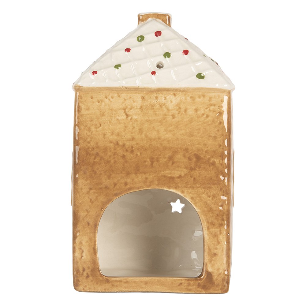 Waxinelichthouder huis 9x7x16 cm bruin keramiek