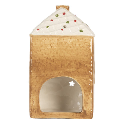 Waxinelichthouder huis 9x7x16 cm bruin keramiek