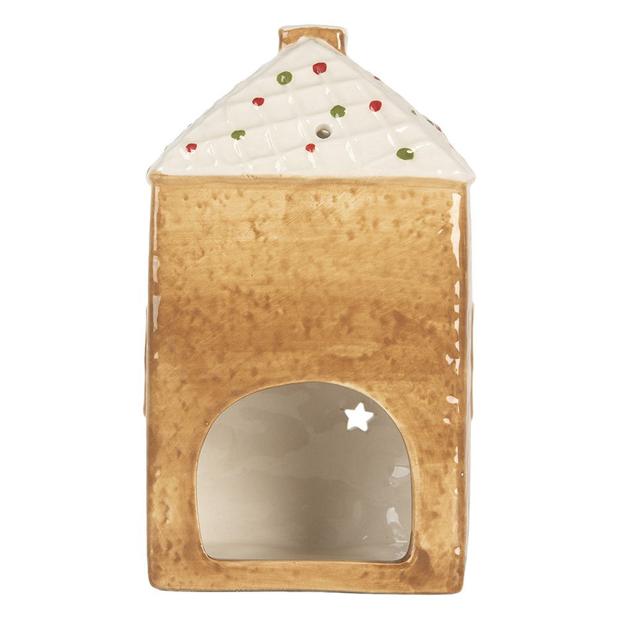 Waxinelichthouder huis 9x7x16 cm bruin keramiek