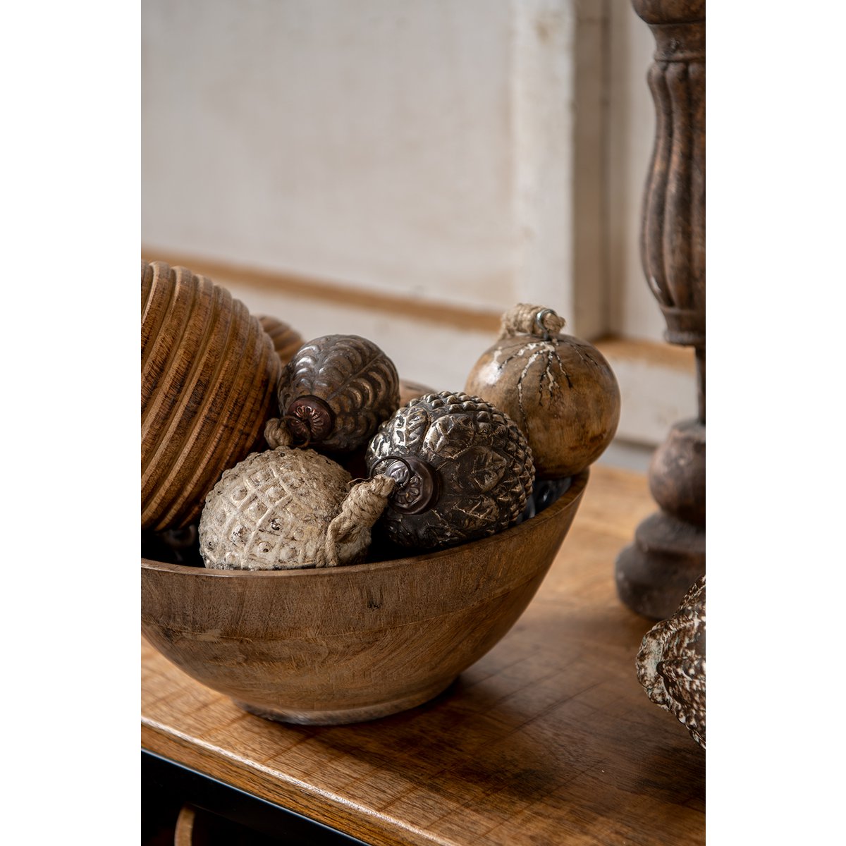 Decoratie Schaal Ø 25x10 cm Zwart Bruin Hout Fruitschaal
