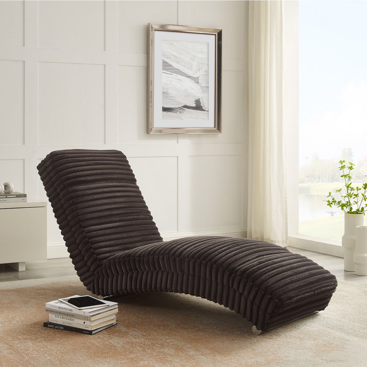 Chaise longue corduroy zwart 170x60x82 cm