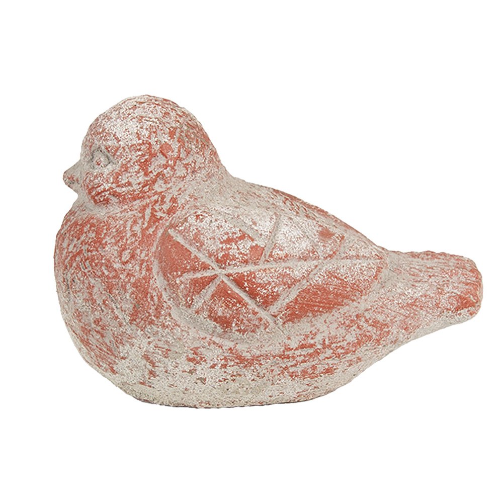 Vogelbeeld 14x9x10 cm steen grijs rood