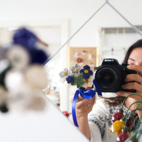 Geluksboeket kunstbloemen 7 stuks met klimop