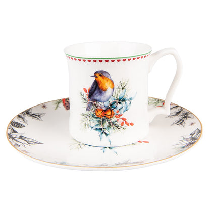 Ontbijtbord 20 cm wit keramiek vogel
