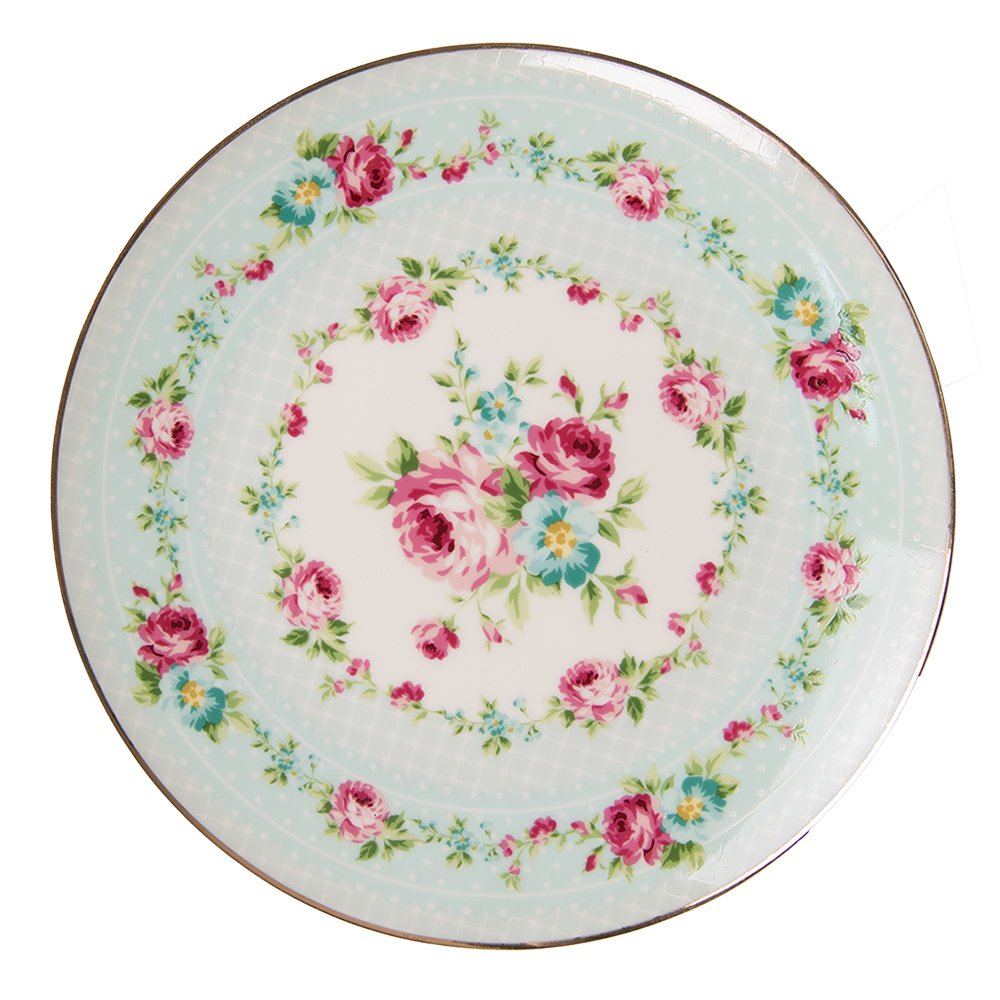 Ontbijtbord Ø 20 cm groen keramiek bloemen