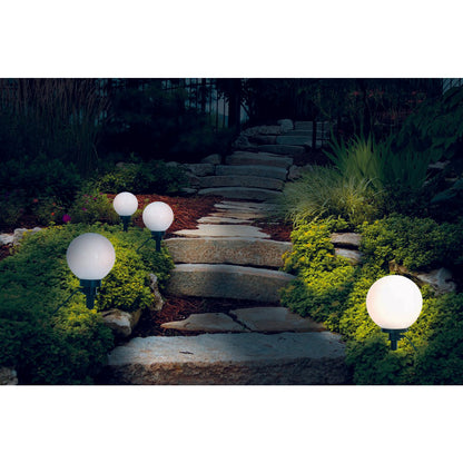 Outdoor Spittical Spit "Ball" D: 20 cm, for outdoor use, plastic ground spike, white, E27, - Garden lights