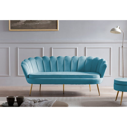 Round velvet pouf blue