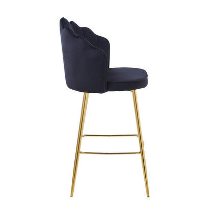 Set of 2 bar stools with shell design in black velvet