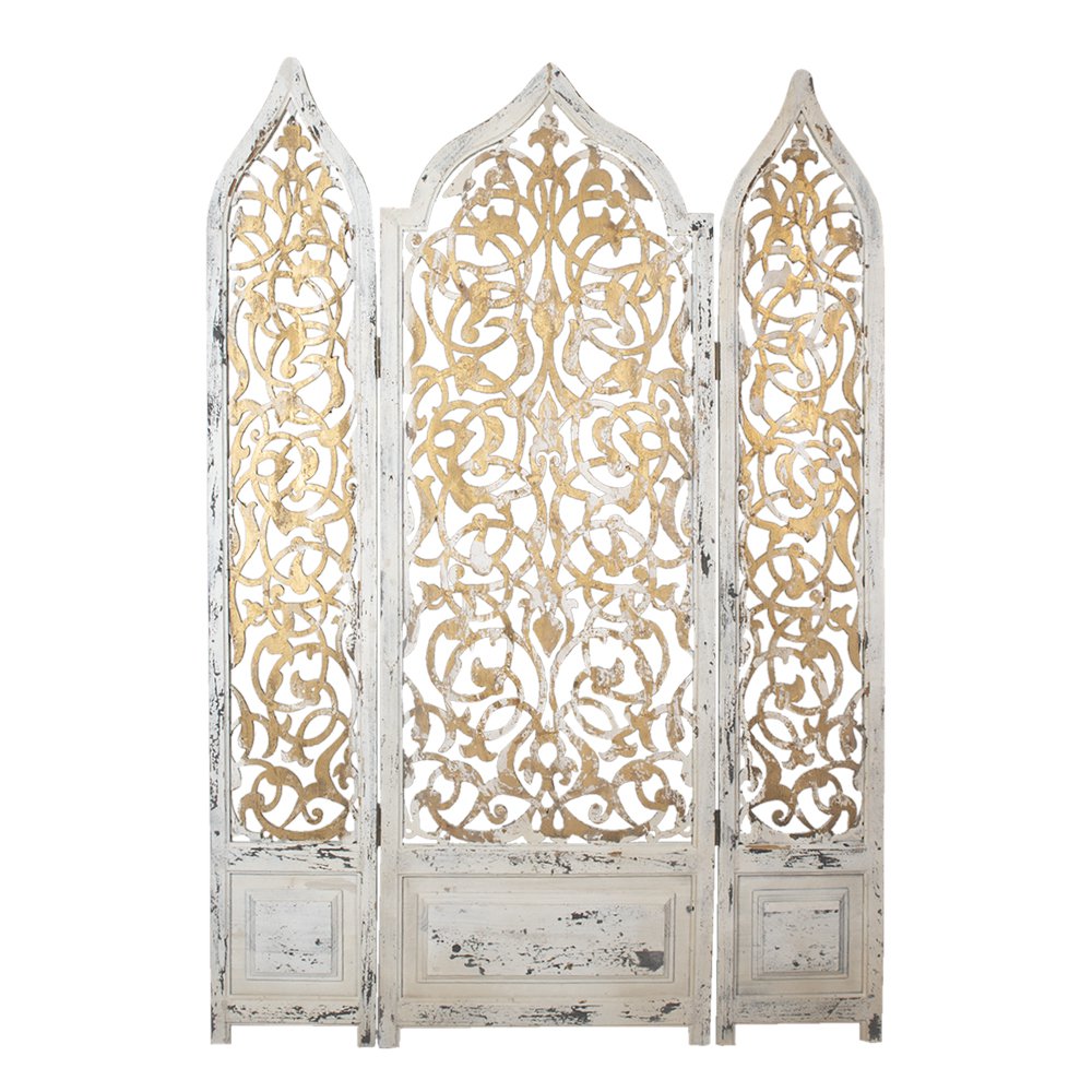 Kamerscherm 124x3x186 cm wit goud massief hout