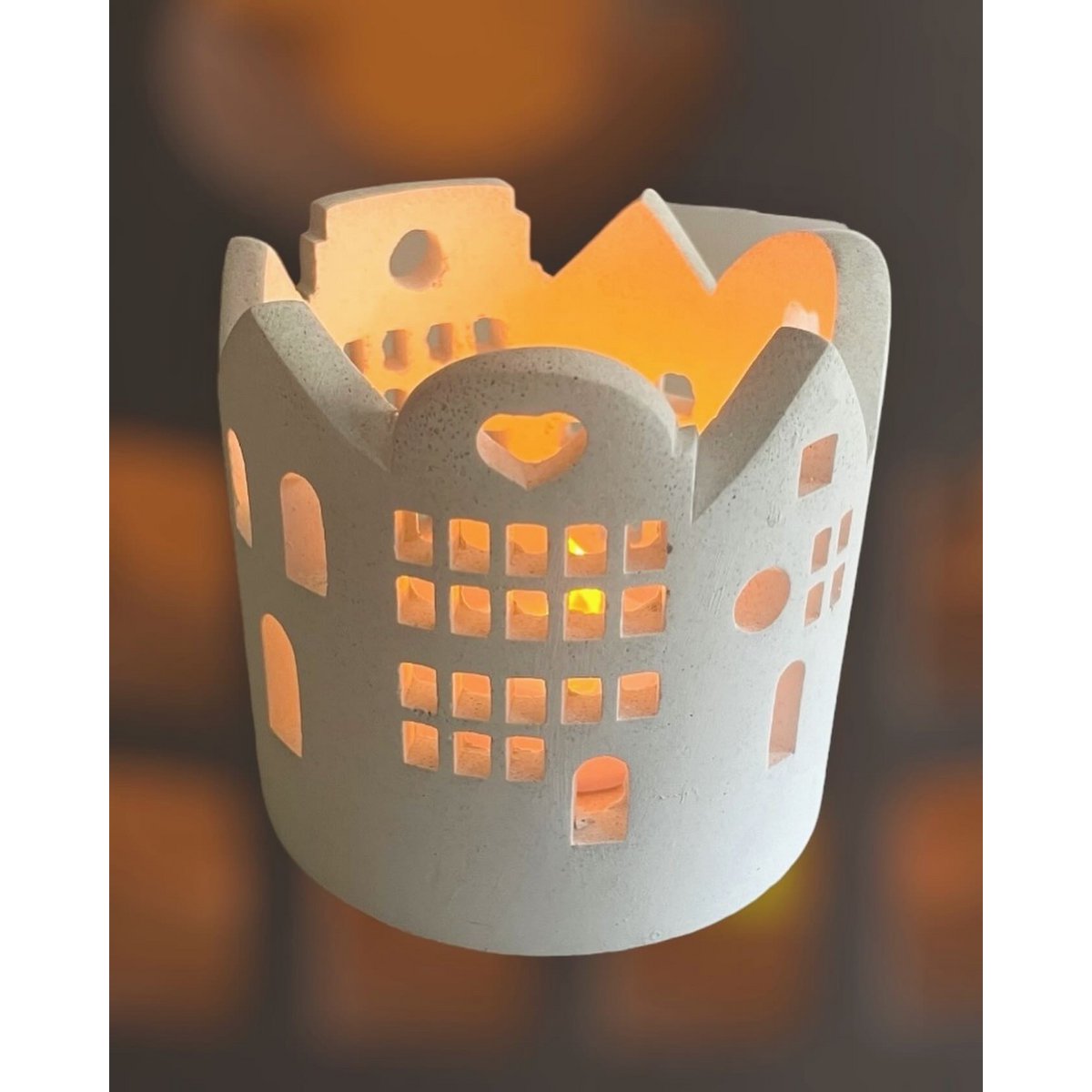 Theelichthouder 10 cm wit oranje grijs