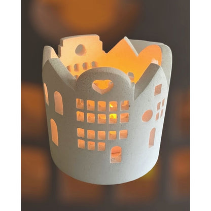 Theelichthouder 10 cm wit oranje grijs