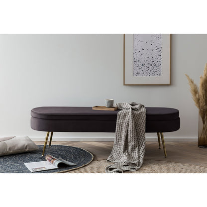 Poef ovaal 142x45x41 cm zwart fluweel goud metaal
