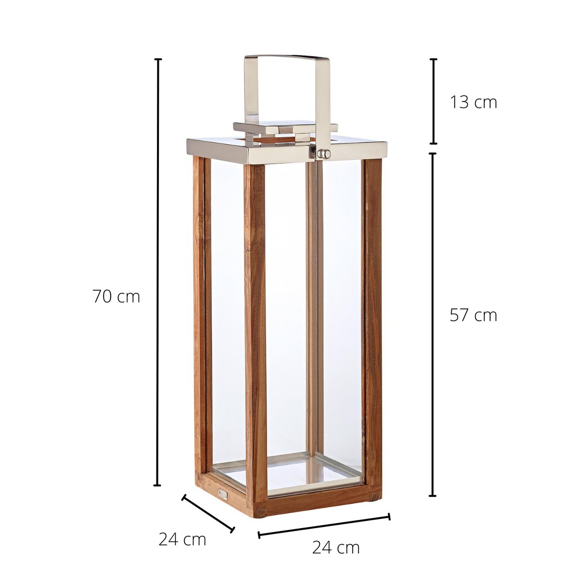 Lantaarn 70 cm hout RVS zilver