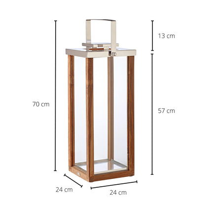 Lantaarn 70 cm hout RVS zilver