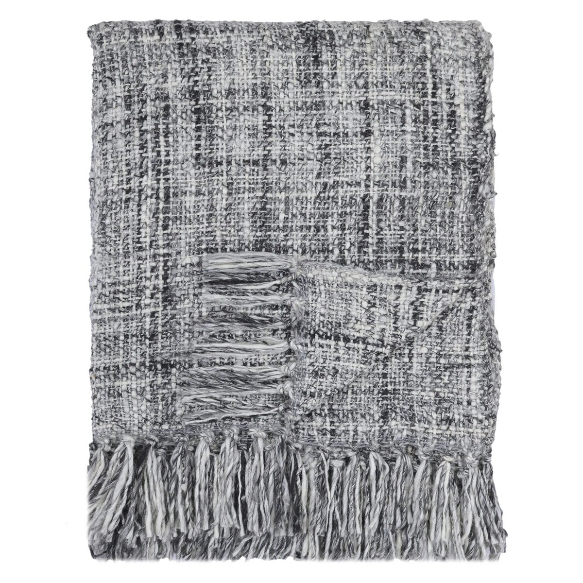 Plaid 130x170 cm grijs geweven met franjes