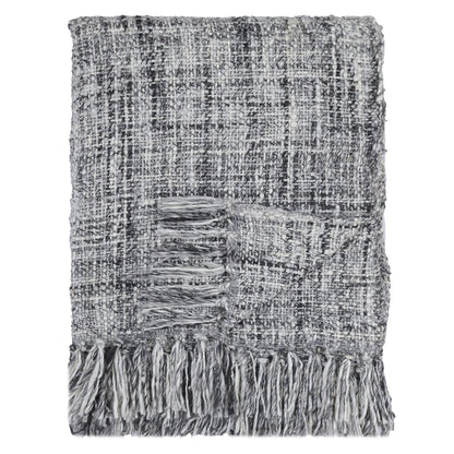 Plaid 130x170 cm grijs geweven met franjes