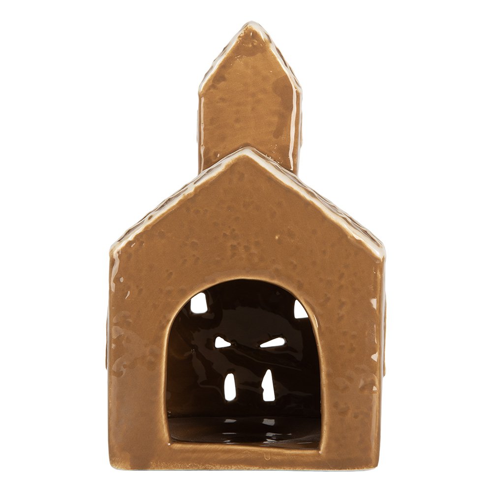 Waxinelichthouder Huis 10x10x16 cm Bruin Keramiek