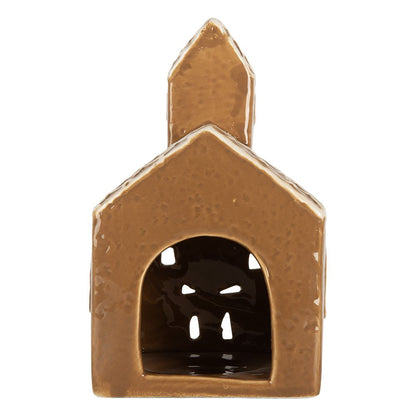 Waxinelichthouder Huis 10x10x16 cm Bruin Keramiek