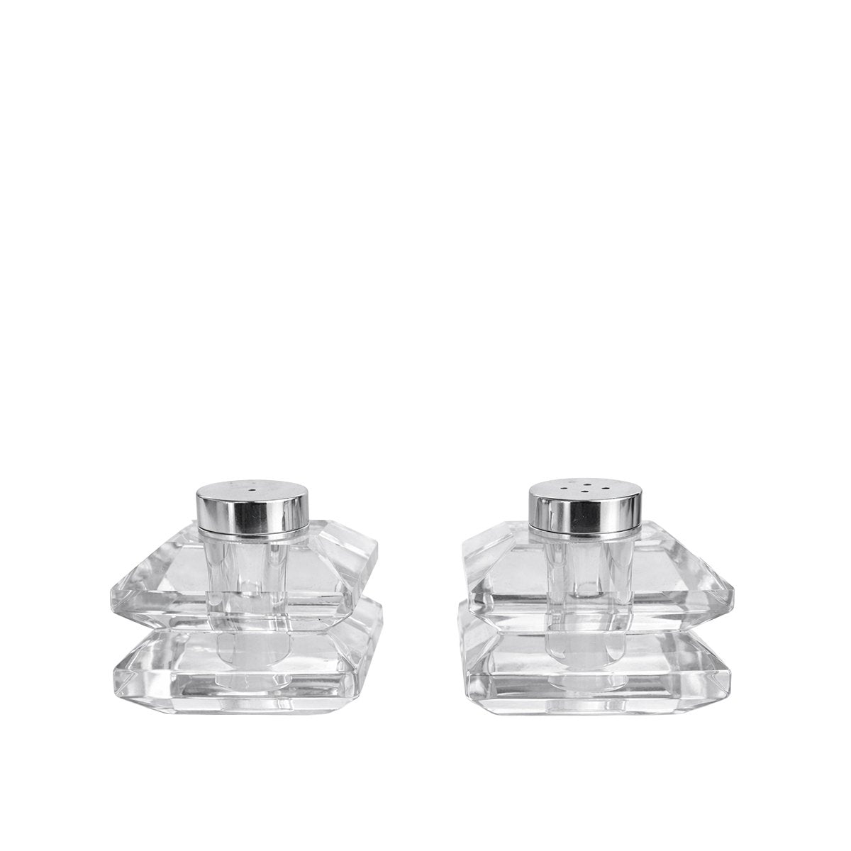 Designer salt and pepper shakers in transparent glass