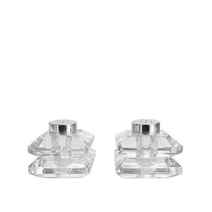 Designer salt and pepper shakers in transparent glass