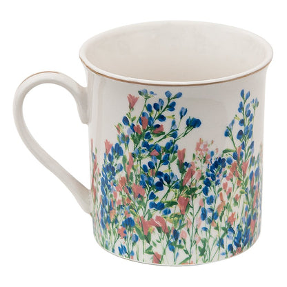 Mok 330 ml keramiek blauw bloemenprint