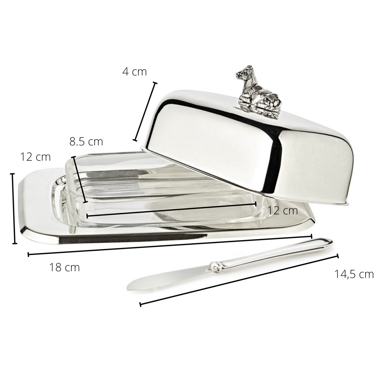 Botervloot 13x18x8 cm verzilverd met botermes