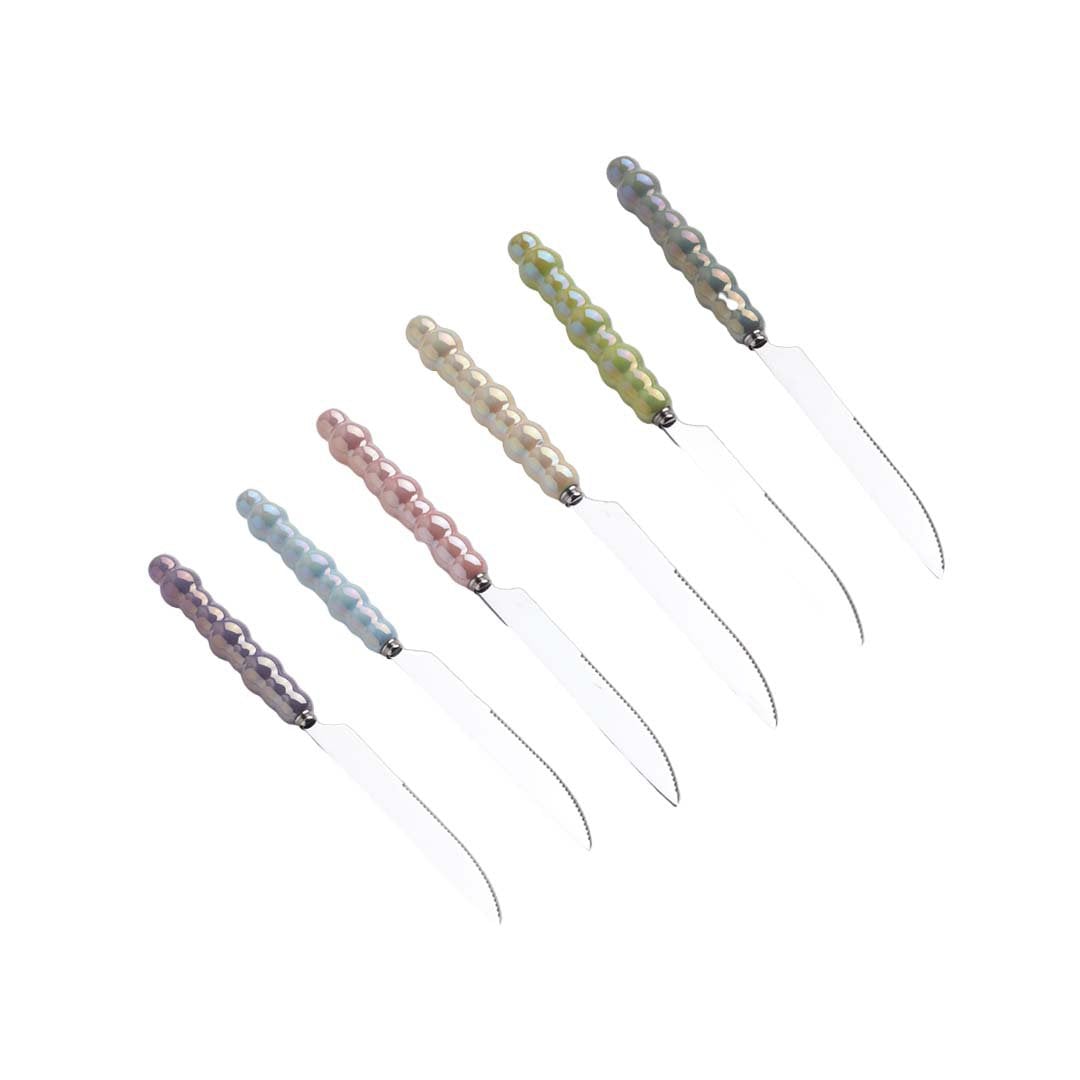 Silver Dessert Knives with Multi-Coloured Handles - Set of 6