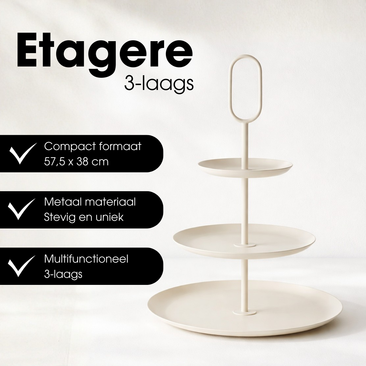 Etagère 3 niveaus Ø38x55 cm ijzer beige
