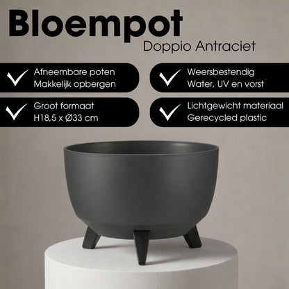 Plantenbak Doppio 33 cm antraciet gerecycled plastic