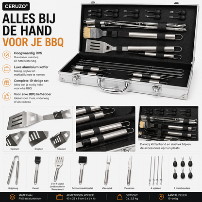 BBQ set met opbergkoffer 43x23x8 cm metaal