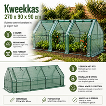 Kweekkas 270 x 90 x 90 cm – ruime kas met 3 deuren voor tuin