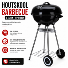 Houtskoolbarbecue op Wielen 46 cm – Compacte BBQ met Deksel en Ventilatie