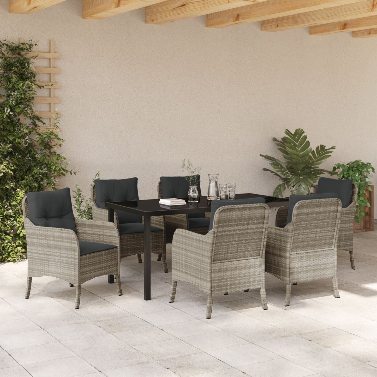7-Delig Tuin Eetset Met Kussens Lichtgrijs Poly Rattan