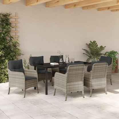 7-Delig Tuin Eetset Met Kussens Lichtgrijs Poly Rattan
